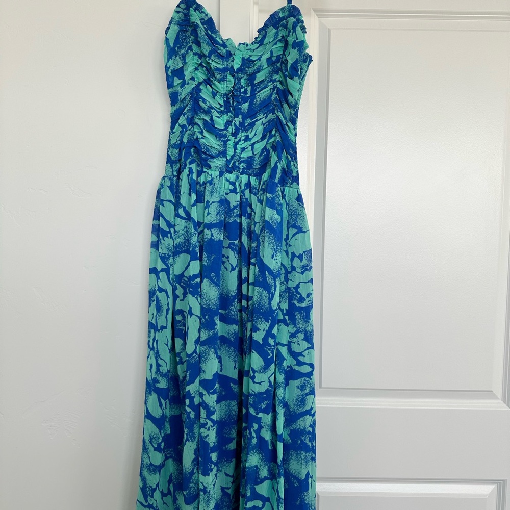 Vici Blue and Green Ruched Maxi Dress - Picture 4 of 11